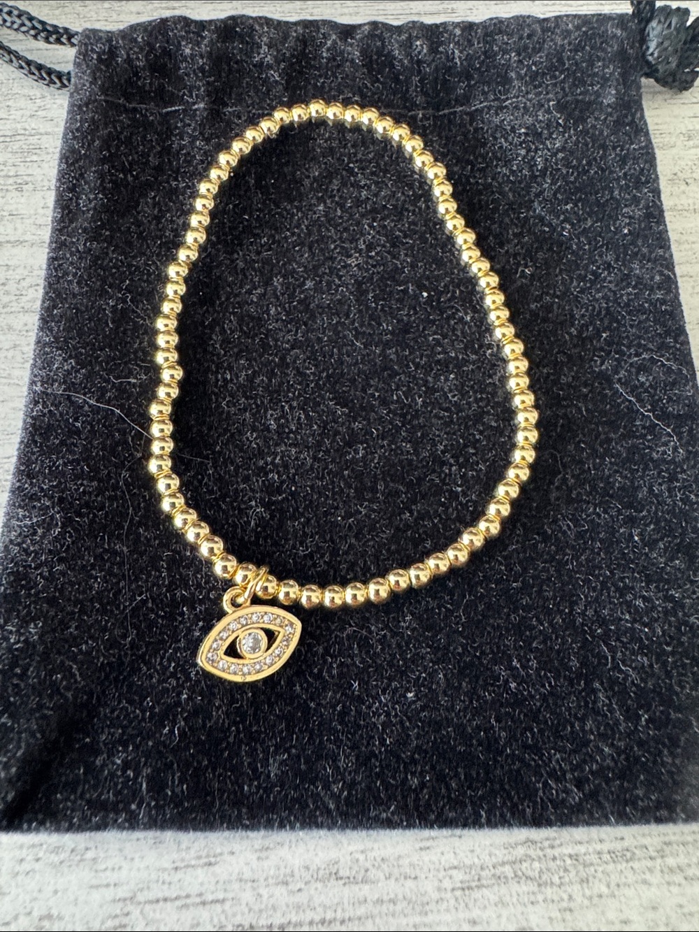 Gold Beaded Bracelet with Crystal Evil Eye Charm - Women Jewelry